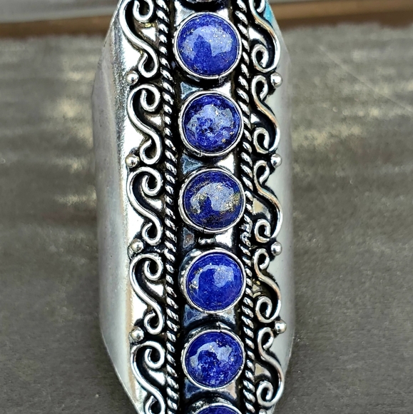 New 7 Stone Lapis Lazuli Adjustable Silver Statement Ring. - Picture 11 of 13